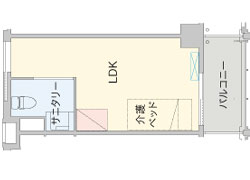 アビタシオン京成千葉中央の居室(Aタイプ間取)